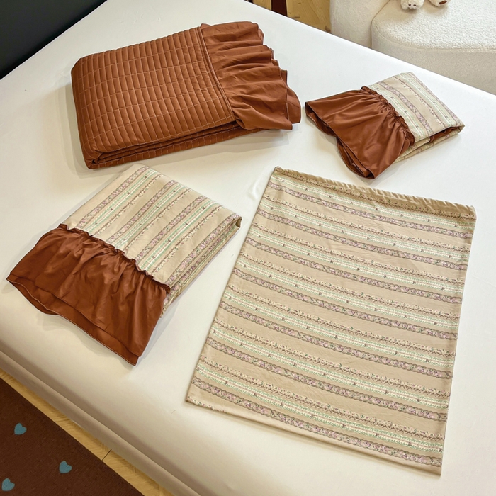 91家纺网 家纺一手货源 找家纺 尚美 2026新款法式复古大花边仿棉床盖四件套 幸福美满