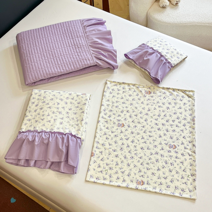 91家纺网 家纺一手货源 找家纺 尚美 2026新款法式复古大花边仿棉床盖四件套 紫荆