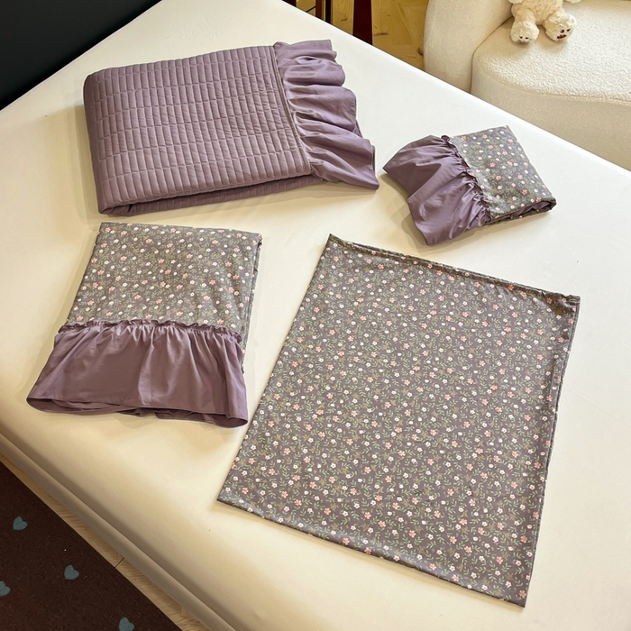 91家纺网 家纺一手货源 找家纺 尚美 2026新款法式复古大花边仿棉床盖四件套 紫苏