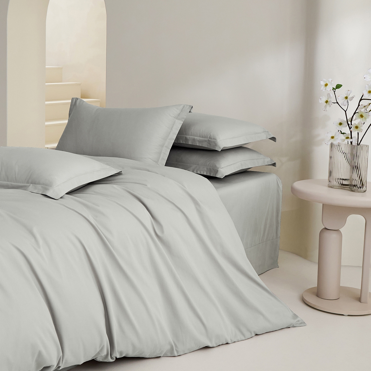 91家纺网 家纺一手货源 找家纺 元元家居（元元被业） 2026新款全棉纯棉13372纯色三件套系列 雅灰