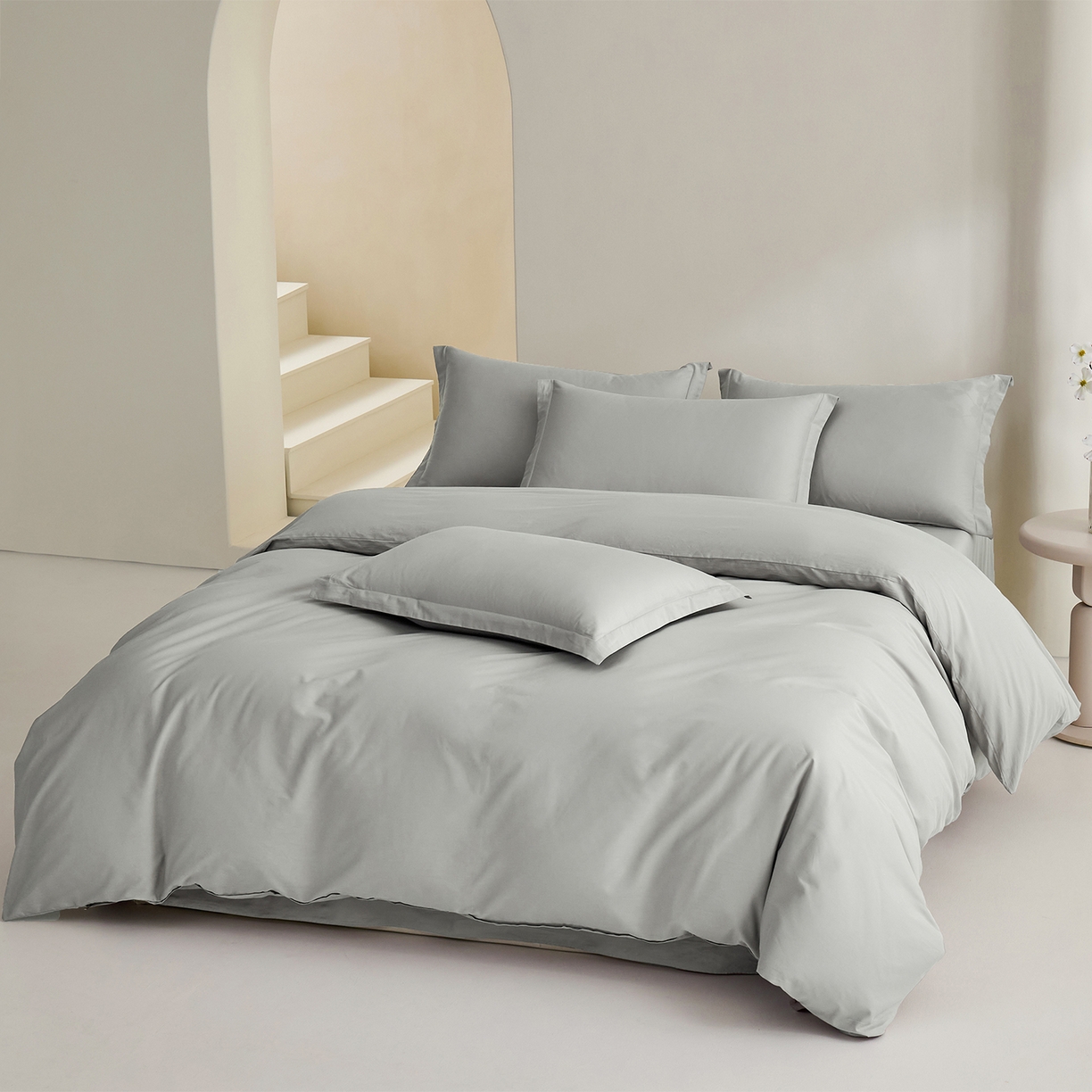 91家纺网 家纺一手货源 找家纺 元元家居（元元被业） 2026新款全棉纯棉13372纯色三件套系列 雅灰