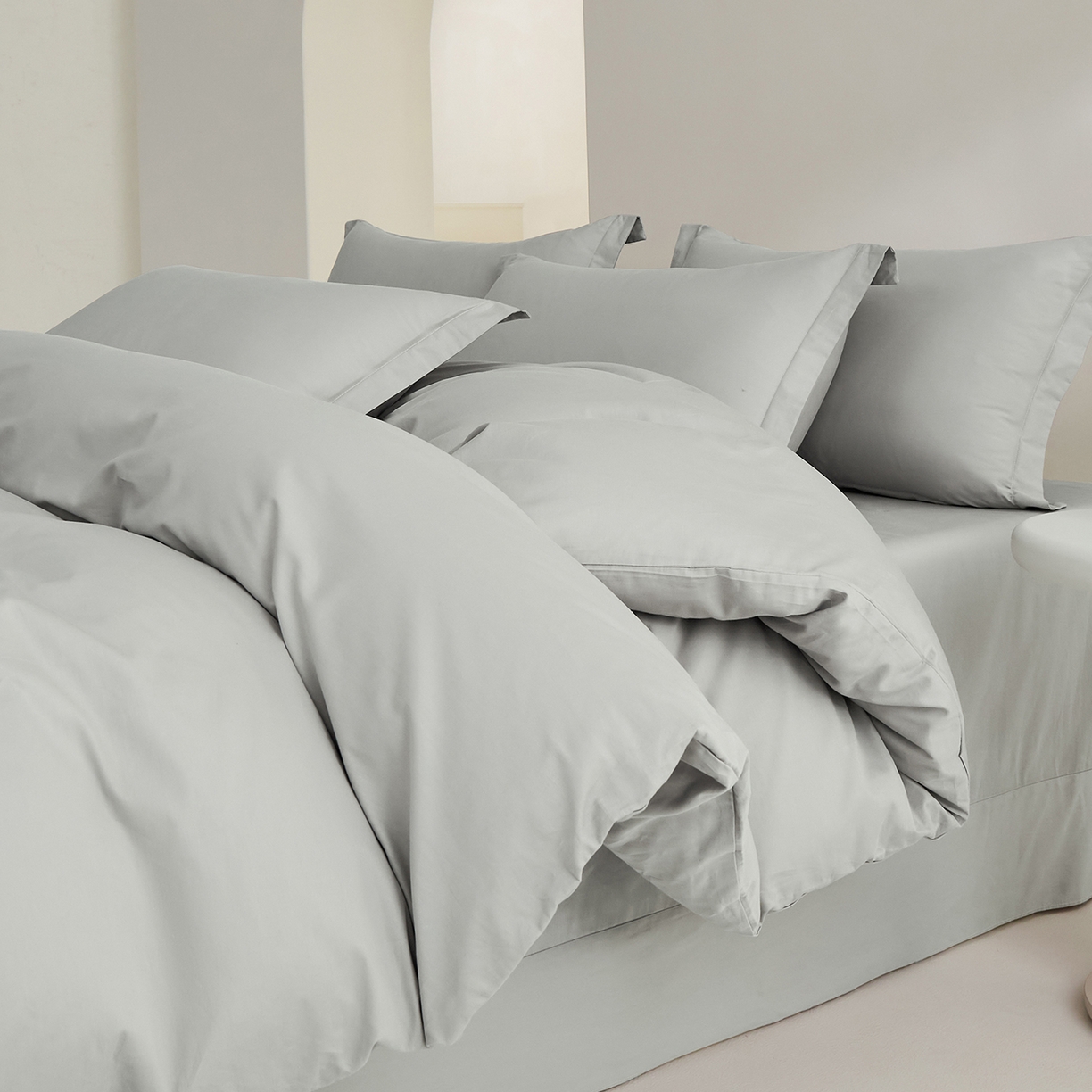 91家纺网 家纺一手货源 找家纺 元元家居（元元被业） 2026新款全棉纯棉13372纯色三件套系列 雅灰