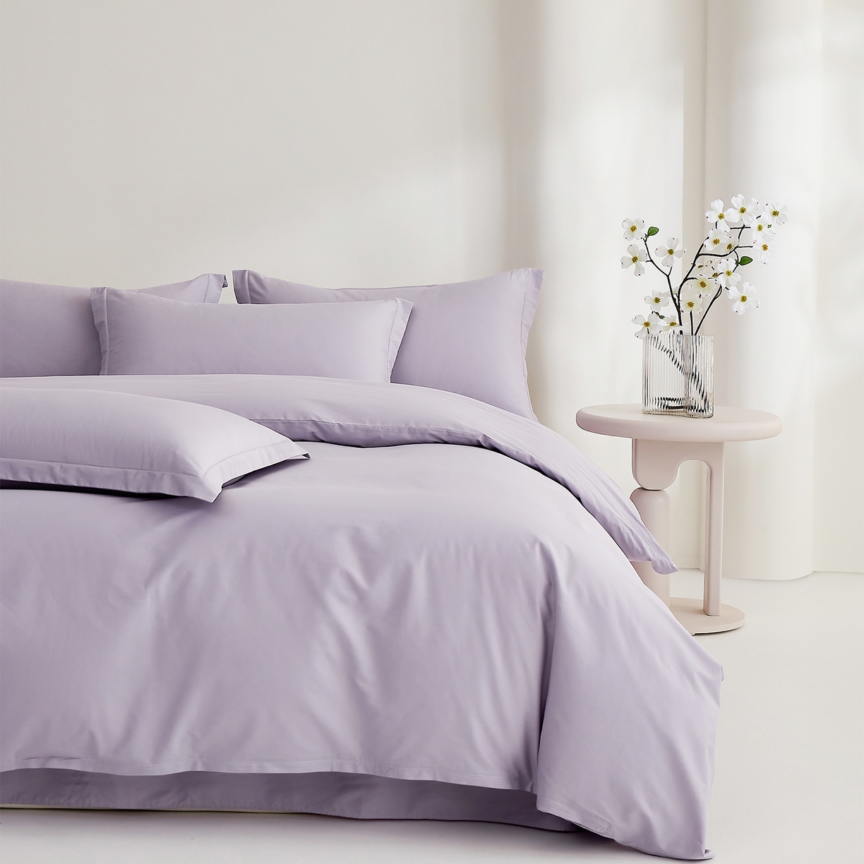 91家纺网 家纺一手货源 找家纺 元元家居（元元被业） 2026新款全棉纯棉13372纯色三件套系列 罗兰紫