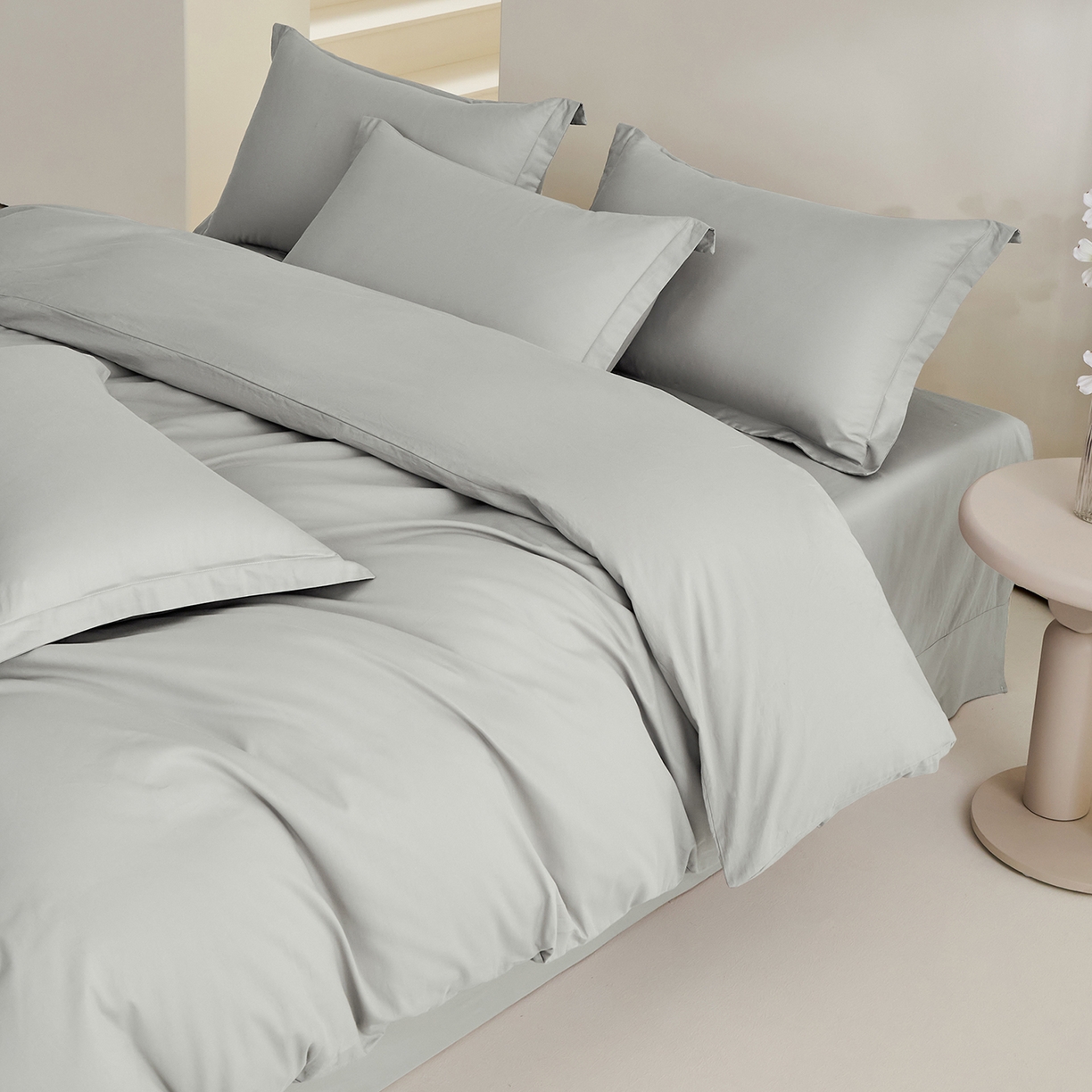 91家纺网 家纺一手货源 找家纺 元元家居（元元被业） 2026新款全棉纯棉13372纯色三件套系列 雅灰