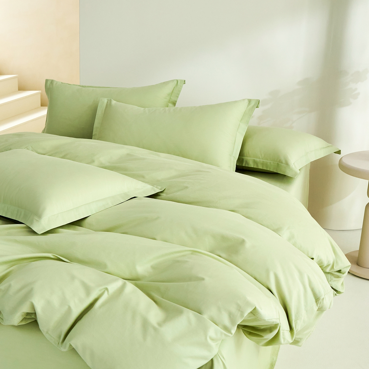 91家纺网 家纺一手货源 找家纺 元元家居（元元被业） 2026新款全棉纯棉13372纯色三件套系列 麦田绿