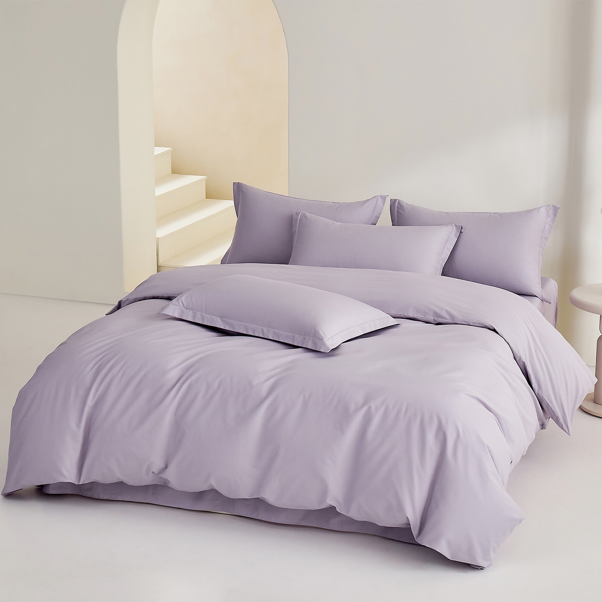 91家纺网 家纺一手货源 找家纺 元元家居（元元被业） 2026新款全棉纯棉13372纯色三件套系列 罗兰紫