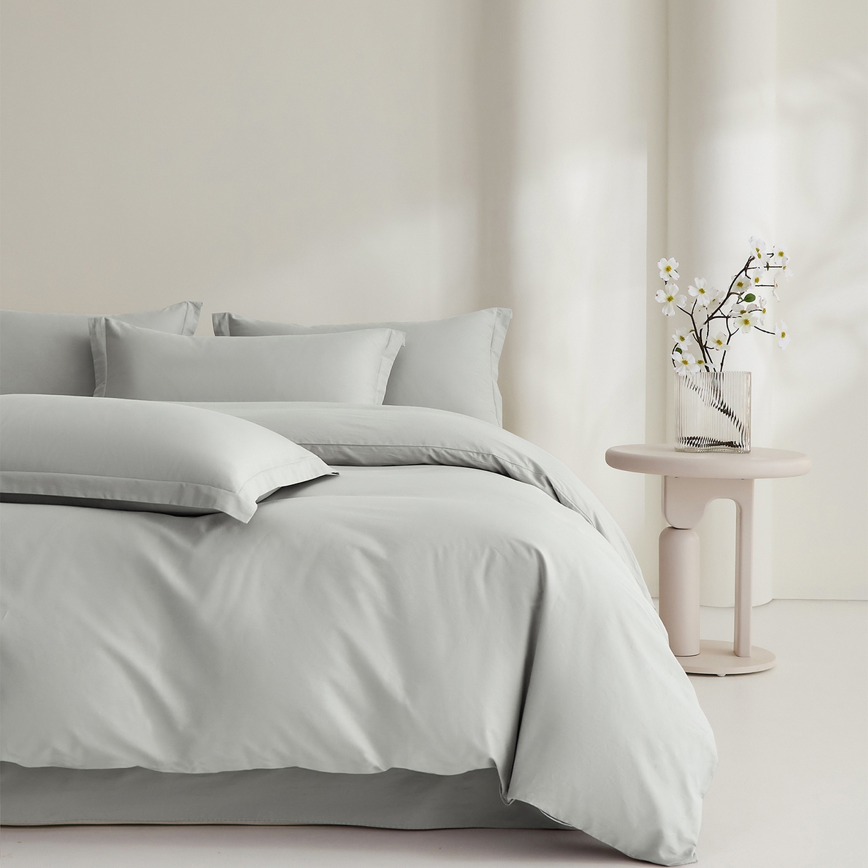 91家纺网 家纺一手货源 找家纺 元元家居（元元被业） 2026新款全棉纯棉13372纯色四件套系列 雅灰