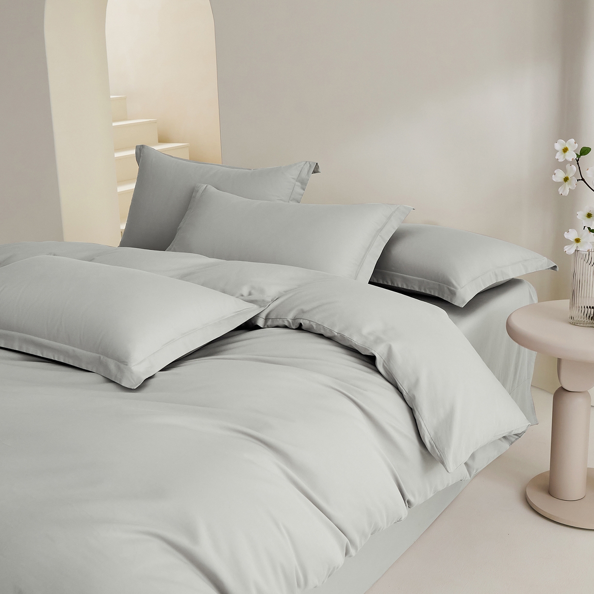 91家纺网 家纺一手货源 找家纺 元元家居（元元被业） 2026新款全棉纯棉13372纯色四件套系列 雅灰