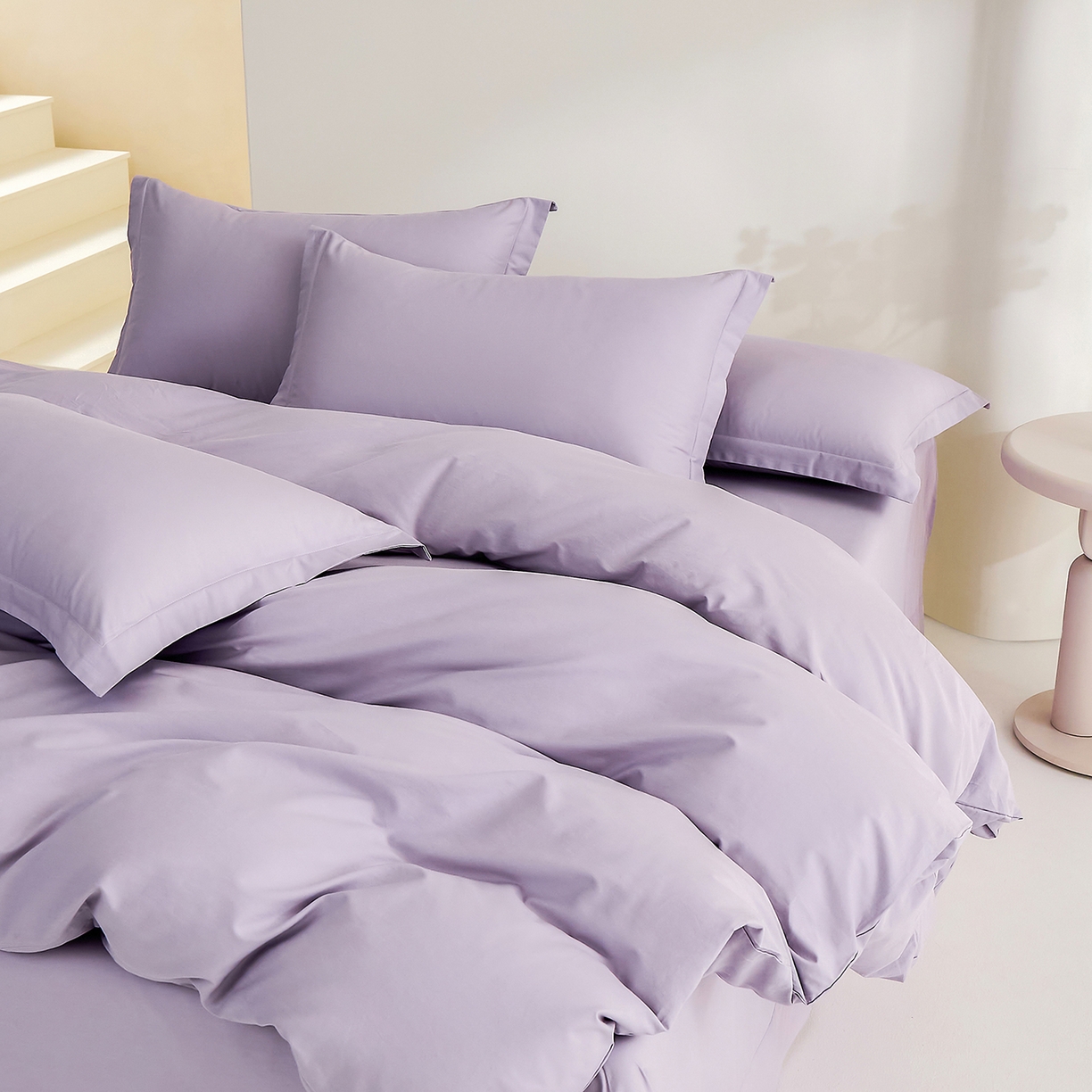 91家纺网 家纺一手货源 找家纺 元元家居（元元被业） 2026新款全棉纯棉13372纯色四件套系列 罗兰紫