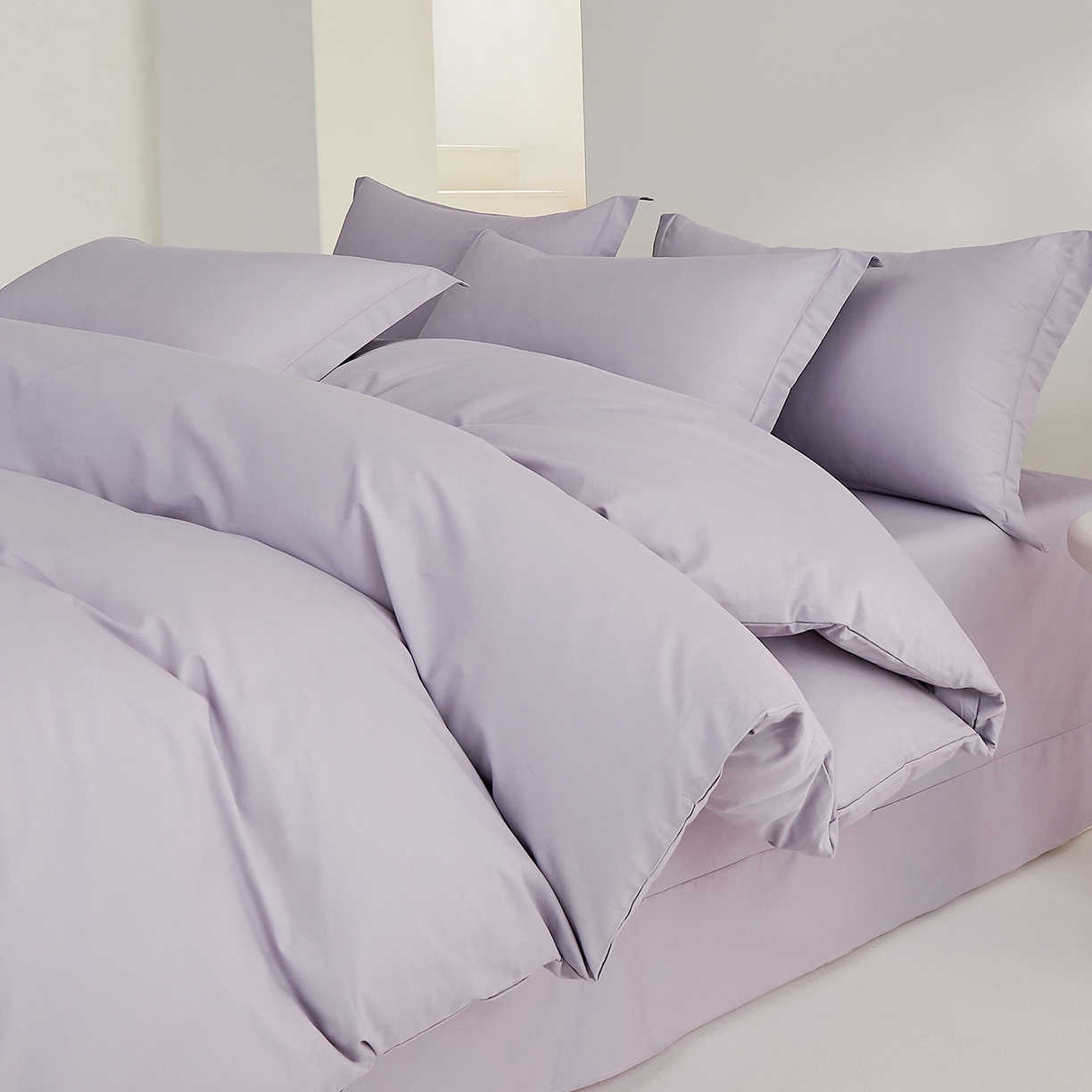 91家纺网 家纺一手货源 找家纺 元元家居（元元被业） 2026新款全棉纯棉13372纯色四件套系列 罗兰紫