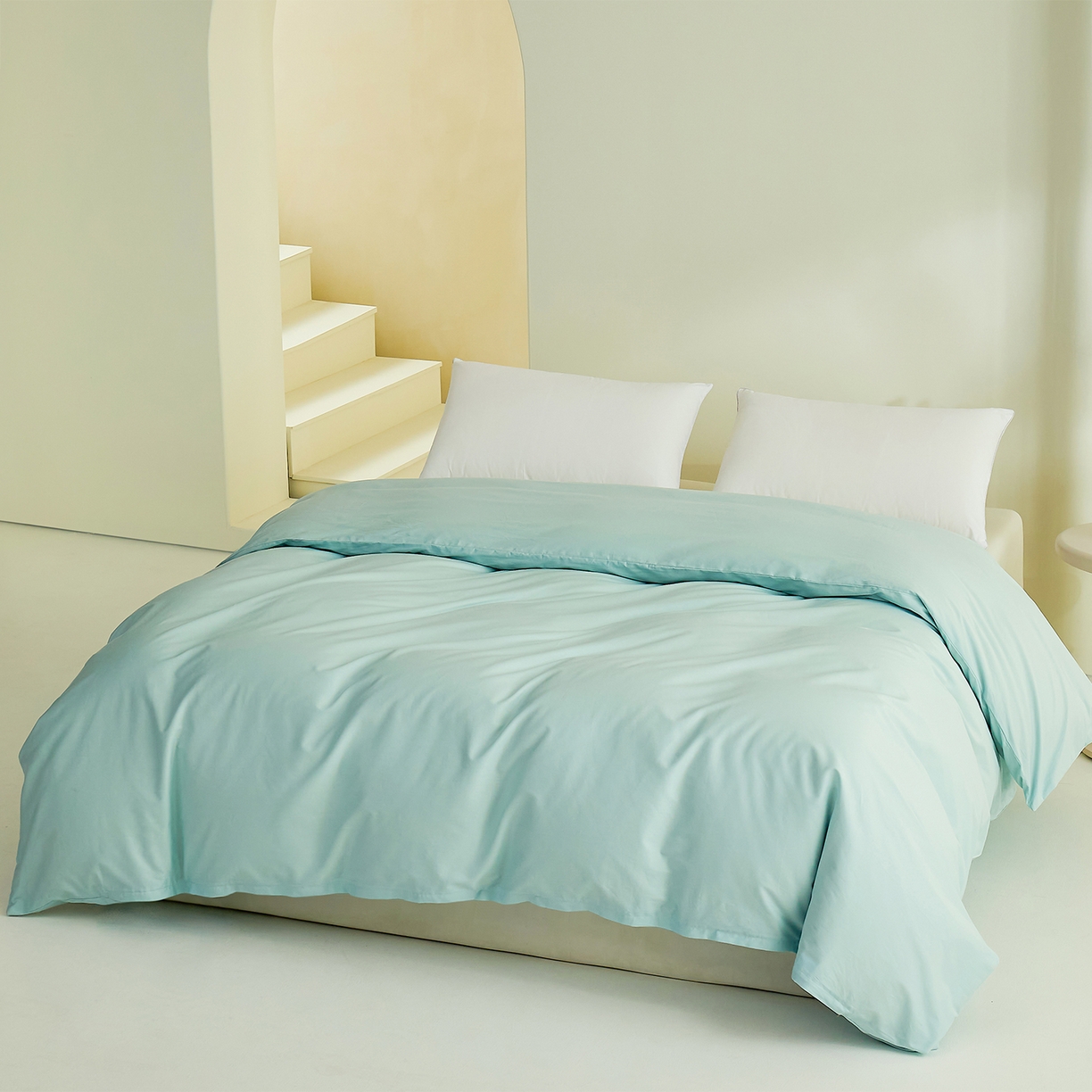 91家纺网 家纺一手货源 找家纺 元元家居（元元被业） 2026新款全棉纯棉13372纯色四件套系列 天梦蓝