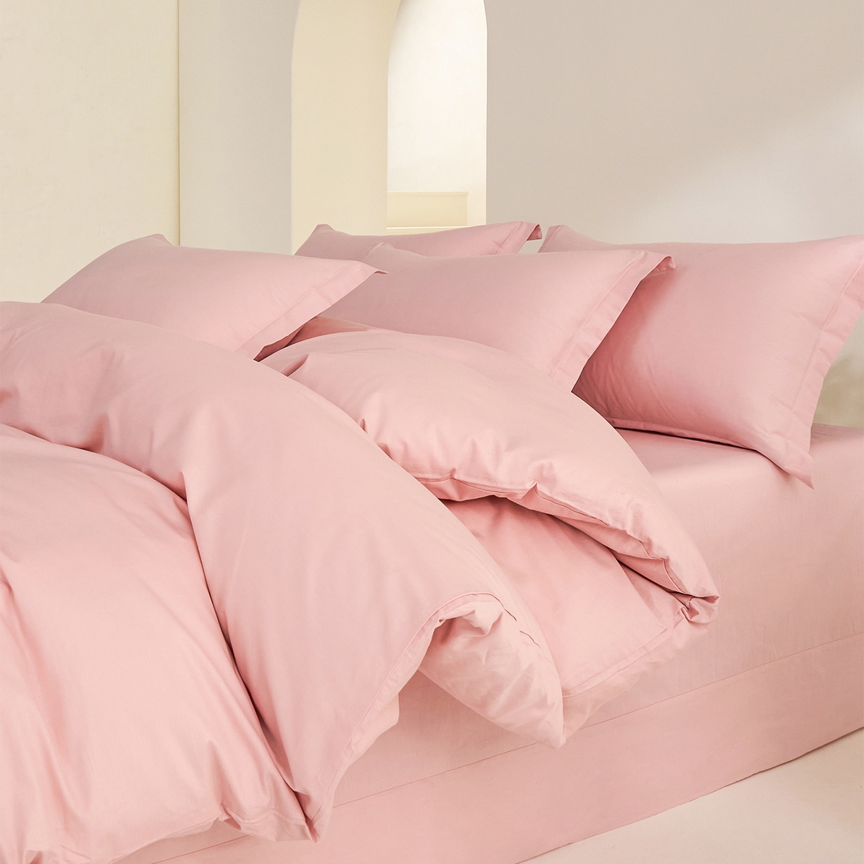 91家纺网 家纺一手货源 找家纺 元元家居（元元被业） 2026新款全棉纯棉13372纯色被套夹棉款四件套系列 果粉