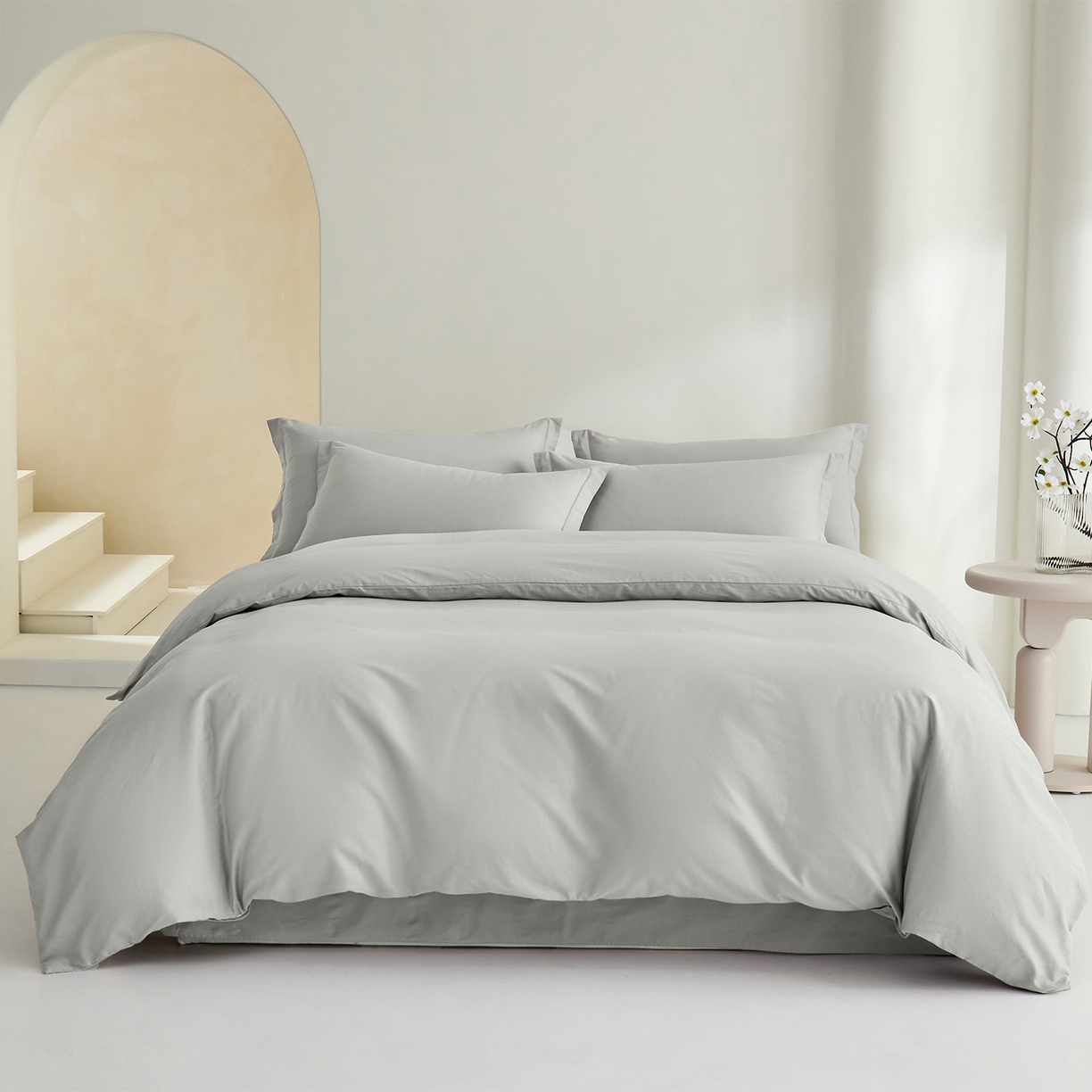 91家纺网 家纺一手货源 找家纺 元元家居（元元被业） 2026新款全棉纯棉13372纯色被套夹棉款四件套系列 雅灰