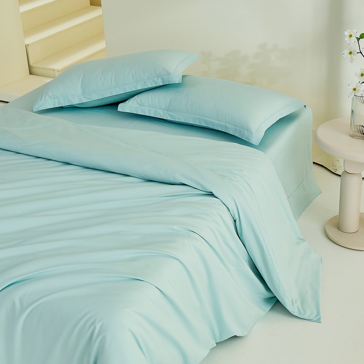 91家纺网 家纺一手货源 找家纺 元元家居（元元被业） 2026新款全棉纯棉13372纯色两用夏被夏凉被空调被 天梦蓝