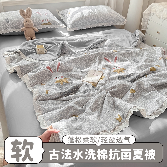 91家纺网 家纺一手货源 找家纺 （总）憨豆家纺 2026春夏新款古法仿棉夏被四件套镂空花边大板印花夏凉被空调被（含抗菌纤维）