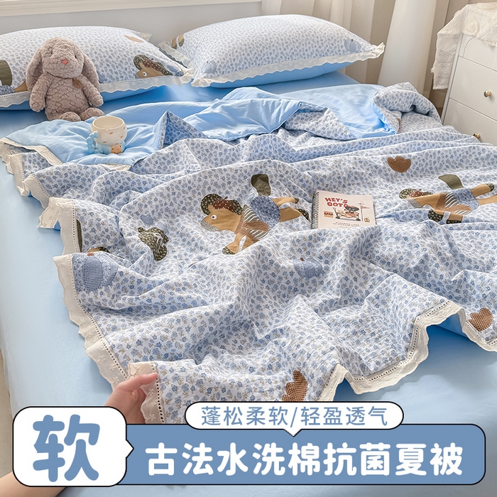 91家纺网 家纺一手货源 找家纺 （总）憨豆家纺 2026春夏新款古法仿棉夏被四件套镂空花边大板印花夏凉被空调被（含抗菌纤维）