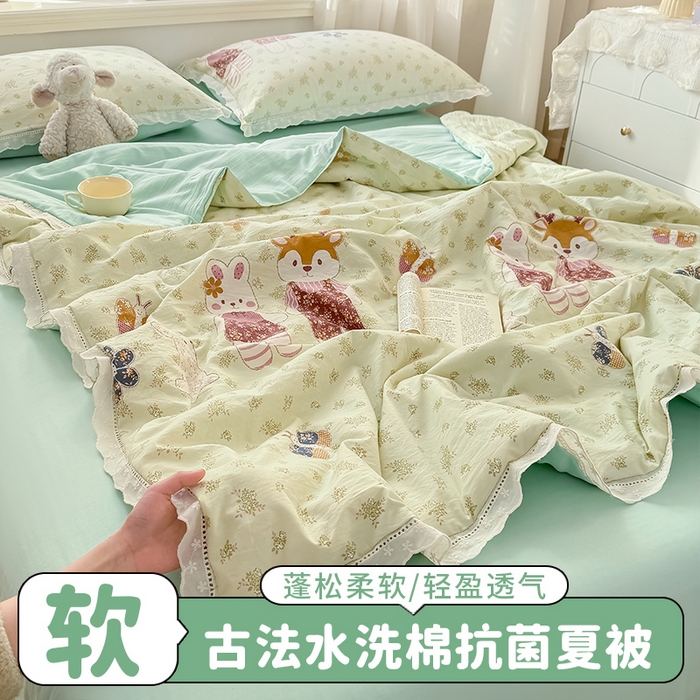 91家纺网 家纺一手货源 找家纺 （总）憨豆家纺 2026春夏新款古法仿棉夏被四件套镂空花边大板印花夏凉被空调被（含抗菌纤维）