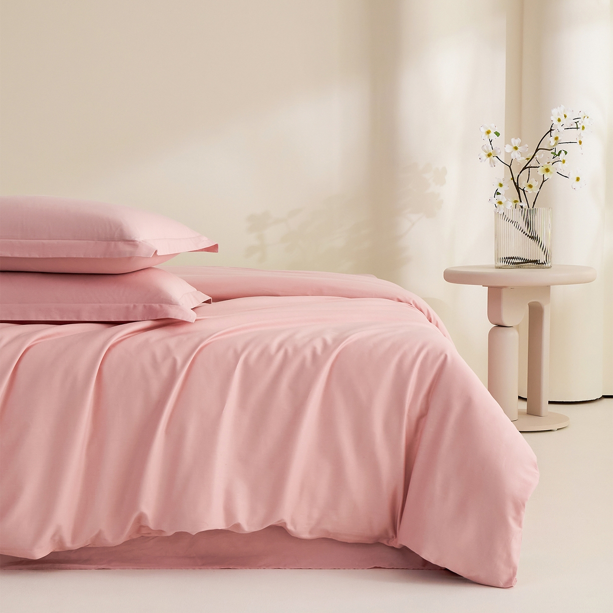 91家纺网 家纺一手货源 找家纺 元元家居（元元被业） 2026新款全棉纯棉13372纯色两用夏被夏凉被空调被四件套 果粉