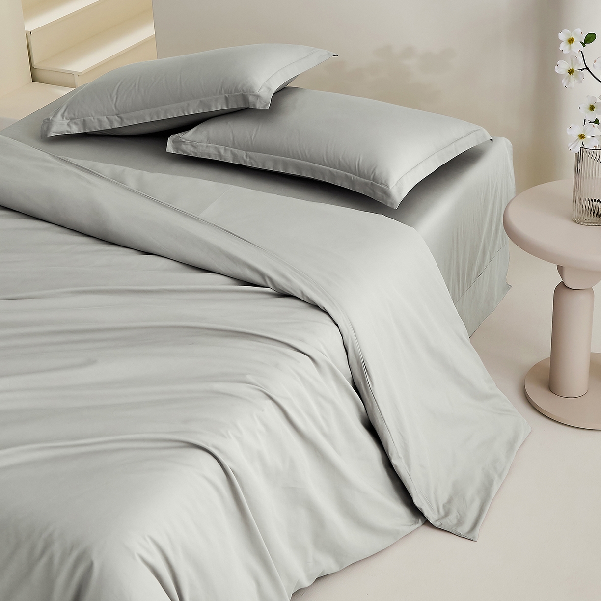 91家纺网 家纺一手货源 找家纺 元元家居（元元被业） 2026新款全棉纯棉13372纯色两用夏被夏凉被空调被四件套 雅灰