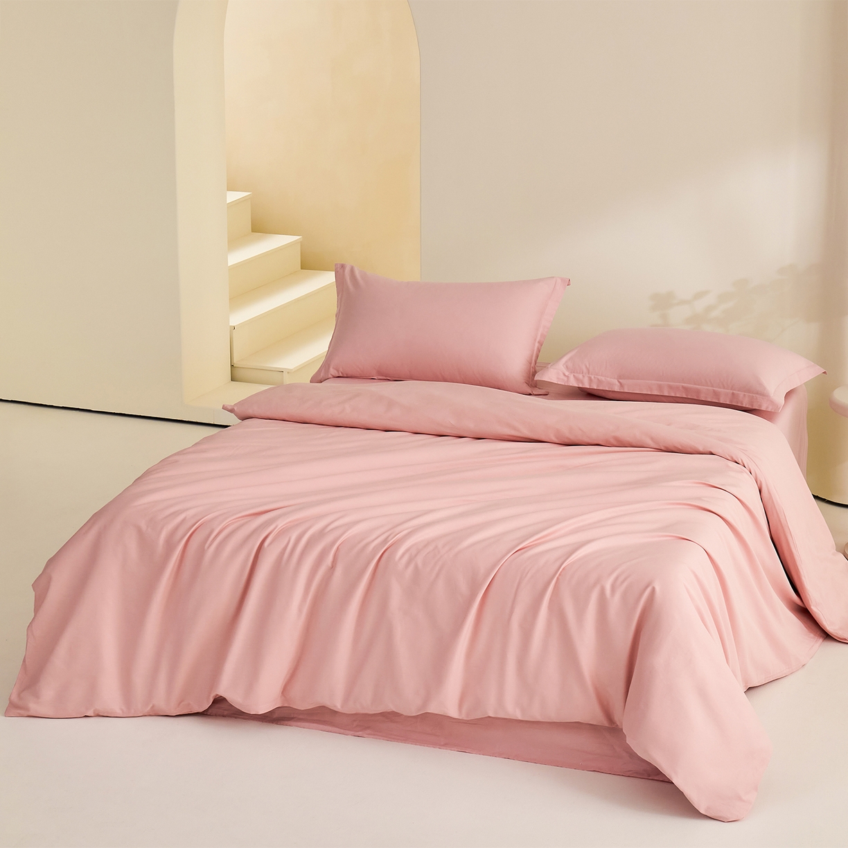 91家纺网 家纺一手货源 找家纺 元元家居（元元被业） 2026新款全棉纯棉13372纯色两用夏被夏凉被空调被四件套 果粉