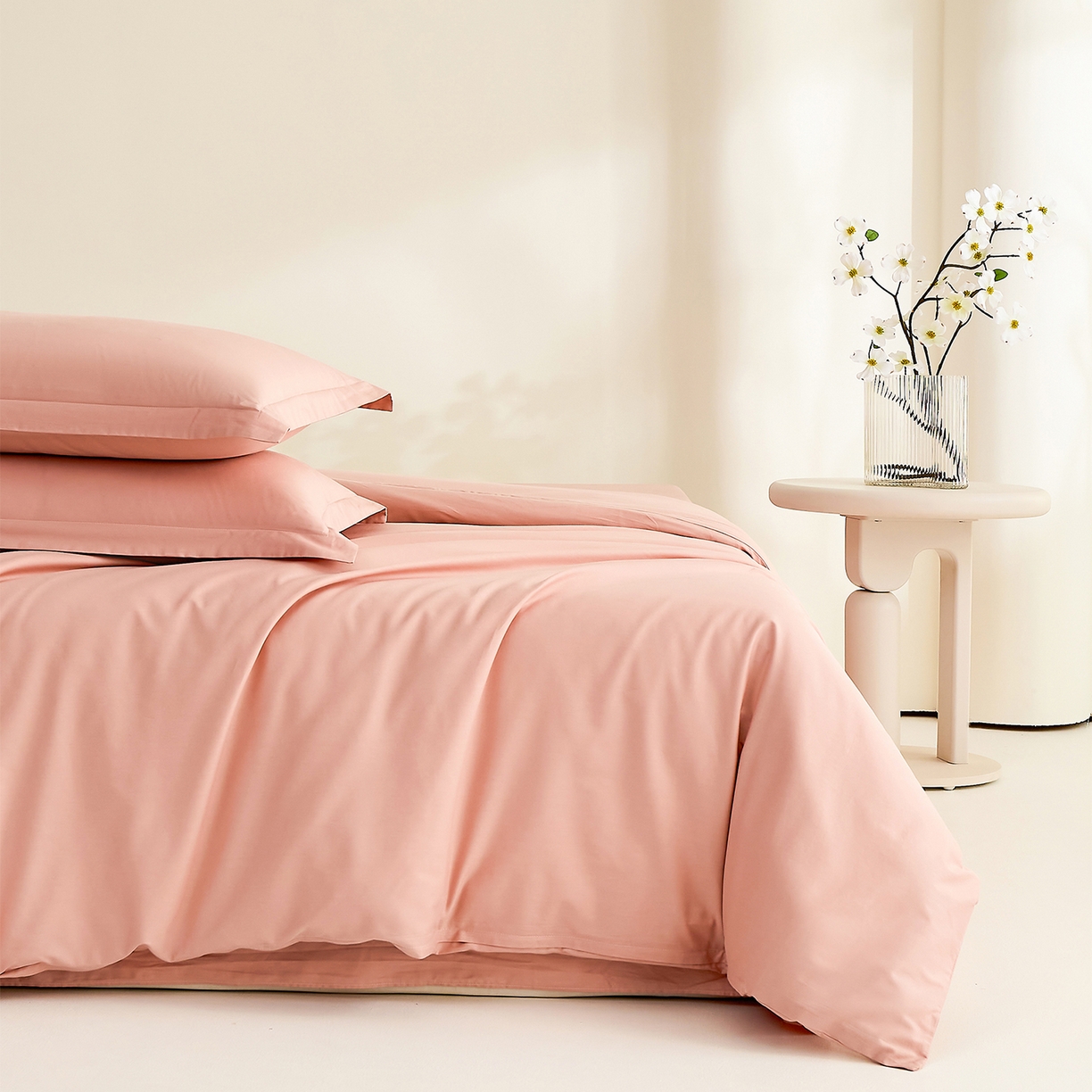 91家纺网 家纺一手货源 找家纺 元元家居（元元被业） 2026新款全棉纯棉13372纯色两用夏被夏凉被空调被四件套 炫彩粉