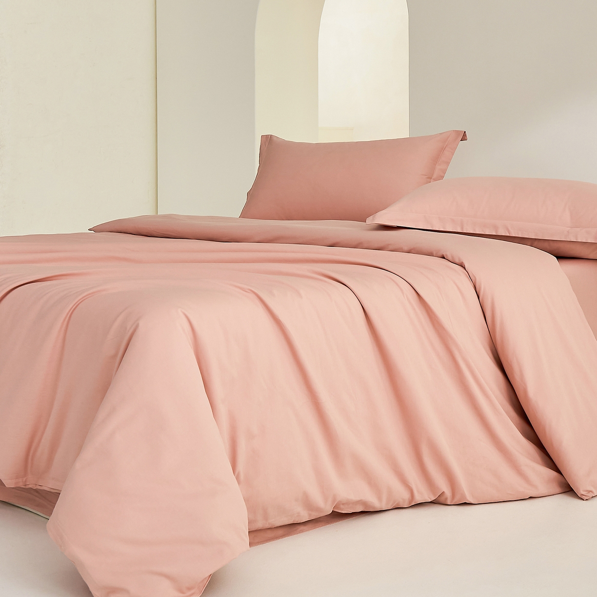 91家纺网 家纺一手货源 找家纺 元元家居（元元被业） 2026新款全棉纯棉13372纯色两用夏被夏凉被空调被四件套 炫彩粉