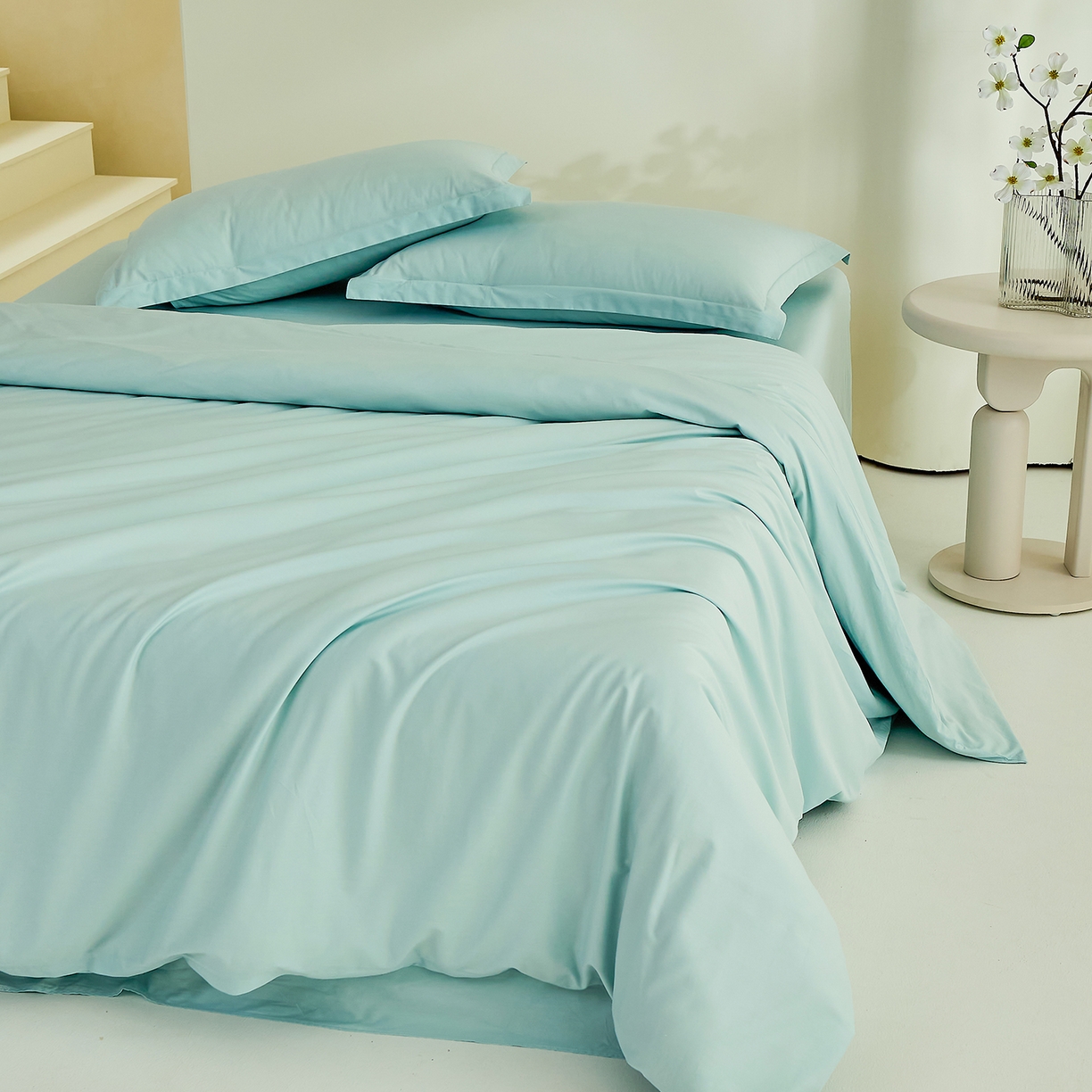 91家纺网 家纺一手货源 找家纺 元元家居（元元被业） 2026新款全棉纯棉13372纯色两用夏被夏凉被空调被四件套 天梦蓝