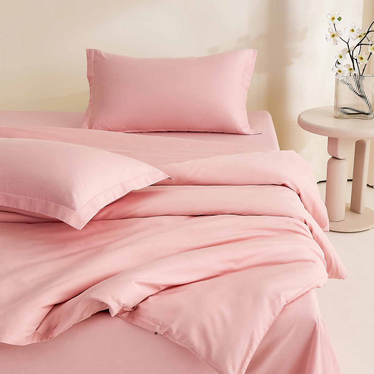 91家纺网 家纺一手货源 找家纺 元元家居（元元被业） 2026新款全棉纯棉13372纯色两用夏被夏凉被空调被四件套 果粉