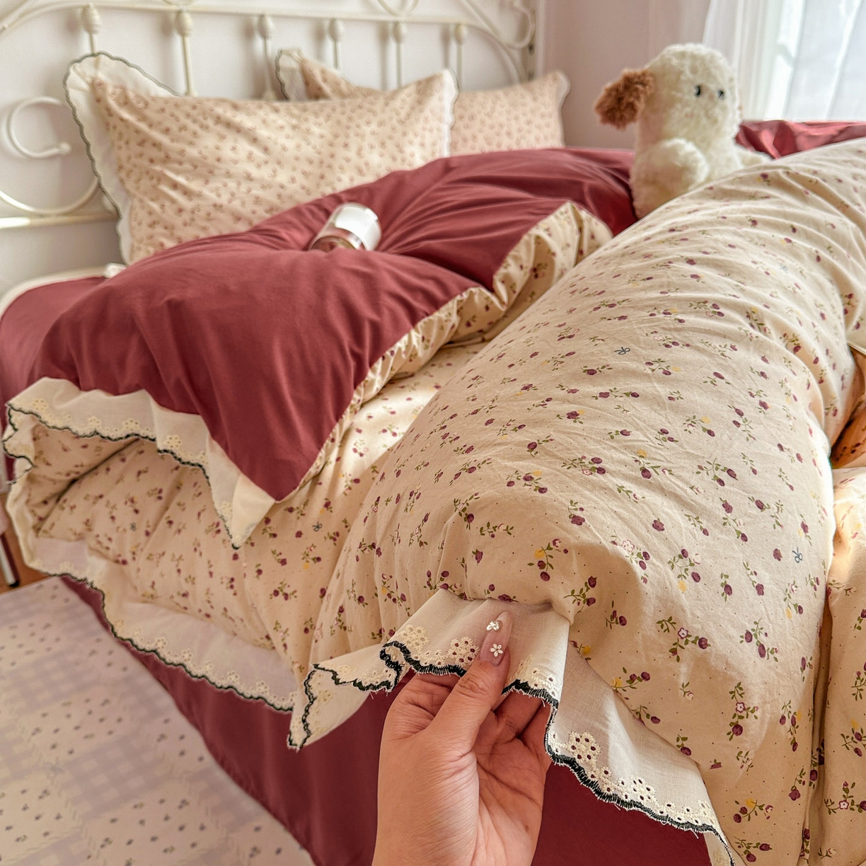 91家纺网 家纺一手货源 找家纺 （总）晚爱家纺（原晚安家居） 2026春夏新款古法水洗棉复古法式花边四件套少女公主风