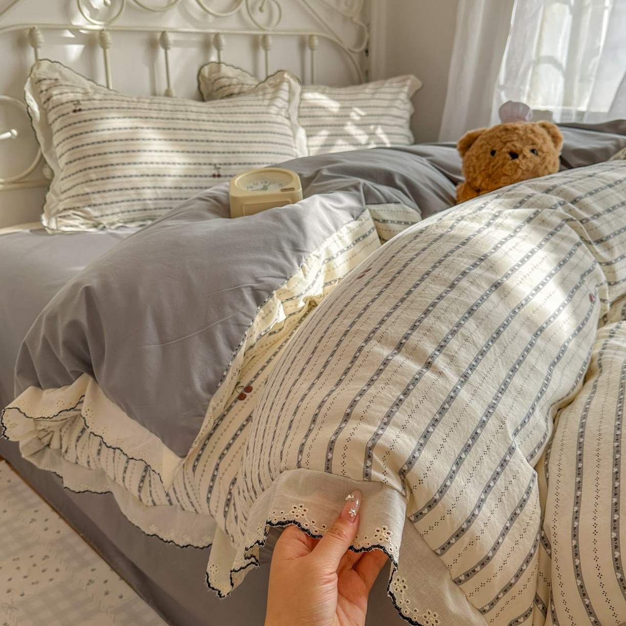 91家纺网 家纺一手货源 找家纺 （总）晚爱家纺（原晚安家居） 2026春夏新款古法水洗棉复古法式花边四件套少女公主风