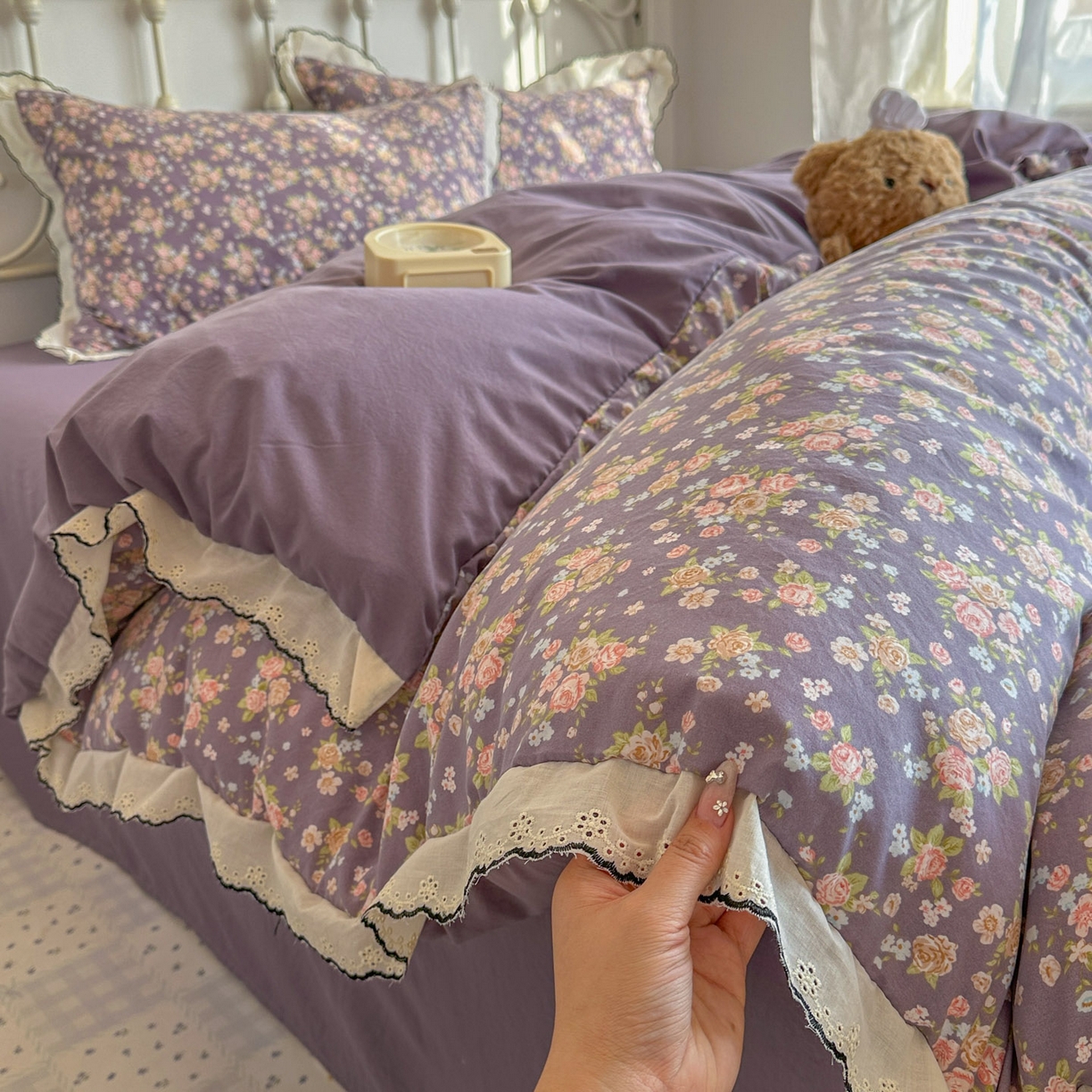 91家纺网 家纺一手货源 找家纺 （总）晚爱家纺（原晚安家居） 2026春夏新款古法水洗棉复古法式花边四件套少女公主风