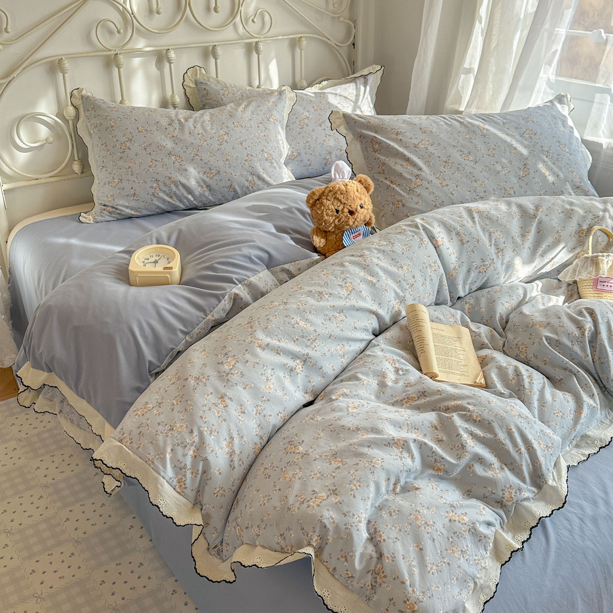 91家纺网 家纺一手货源 找家纺 晚爱家纺（原晚安家居） 2026春夏新款古法水洗棉复古法式花边四件套少女公主风 海燕奶芙