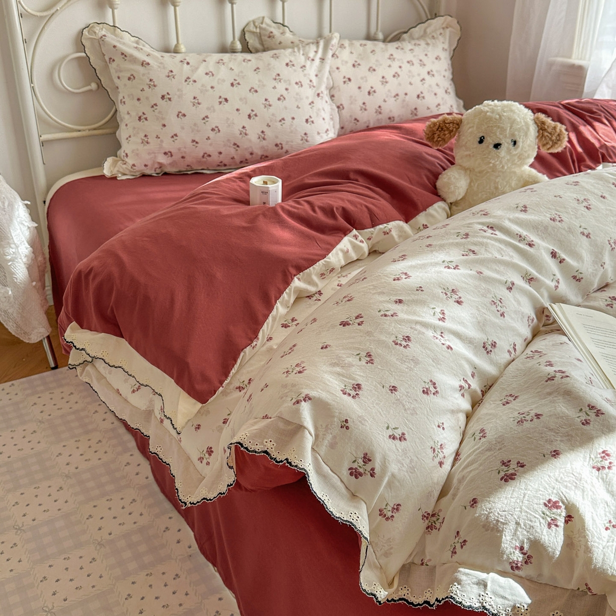 91家纺网 家纺一手货源 找家纺 晚爱家纺（原晚安家居） 2026春夏新款古法水洗棉复古法式花边四件套少女公主风 浆果日记