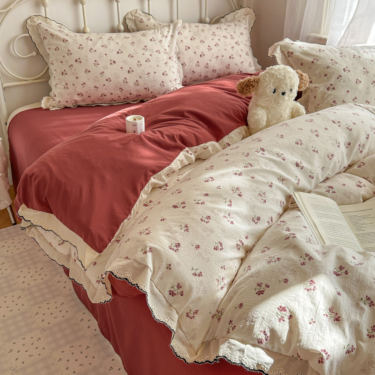 91家纺网 家纺一手货源 找家纺 晚爱家纺（原晚安家居） 2026春夏新款古法水洗棉复古法式花边四件套少女公主风 浆果日记