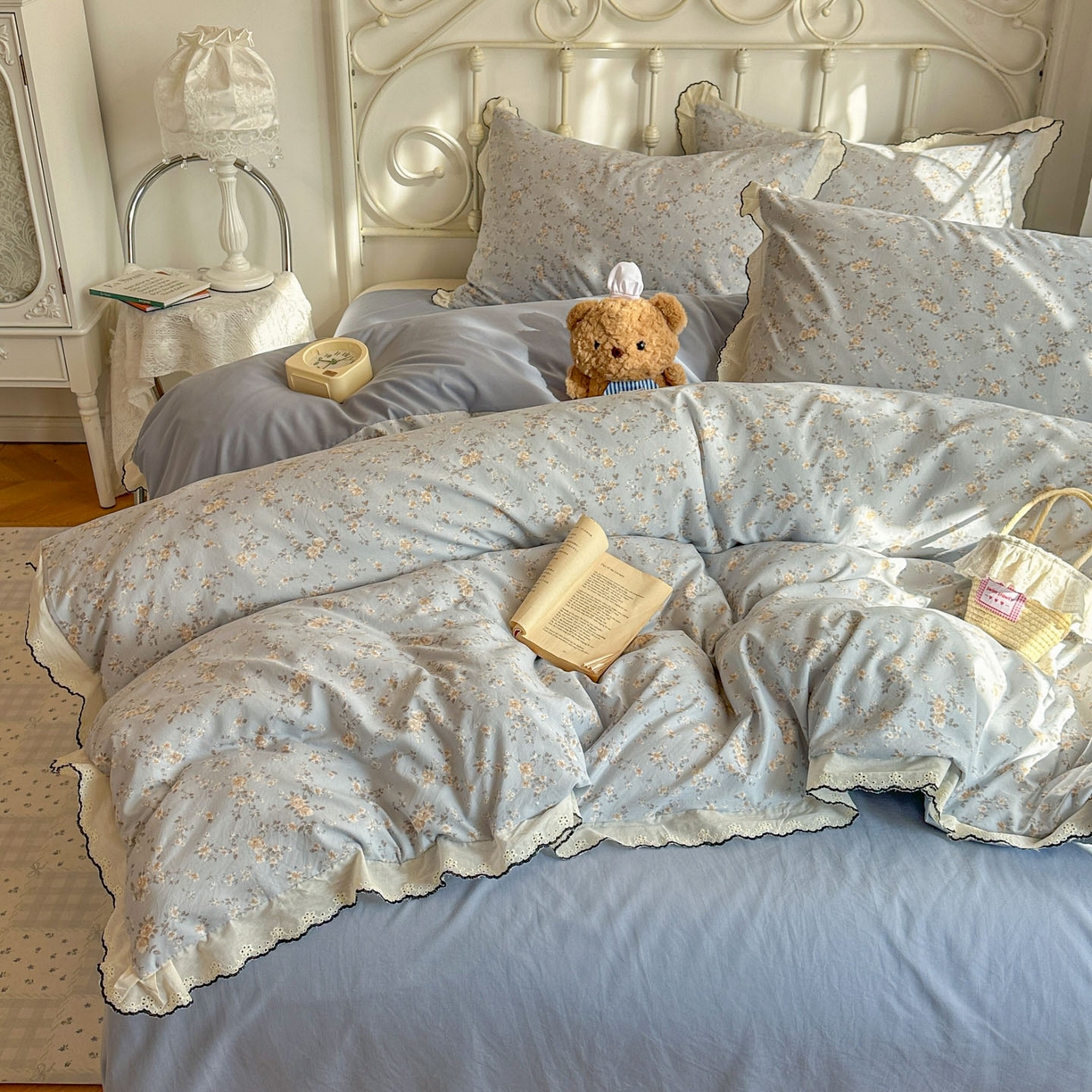 91家纺网 家纺一手货源 找家纺 晚爱家纺（原晚安家居） 2026春夏新款古法水洗棉复古法式花边四件套少女公主风 海燕奶芙