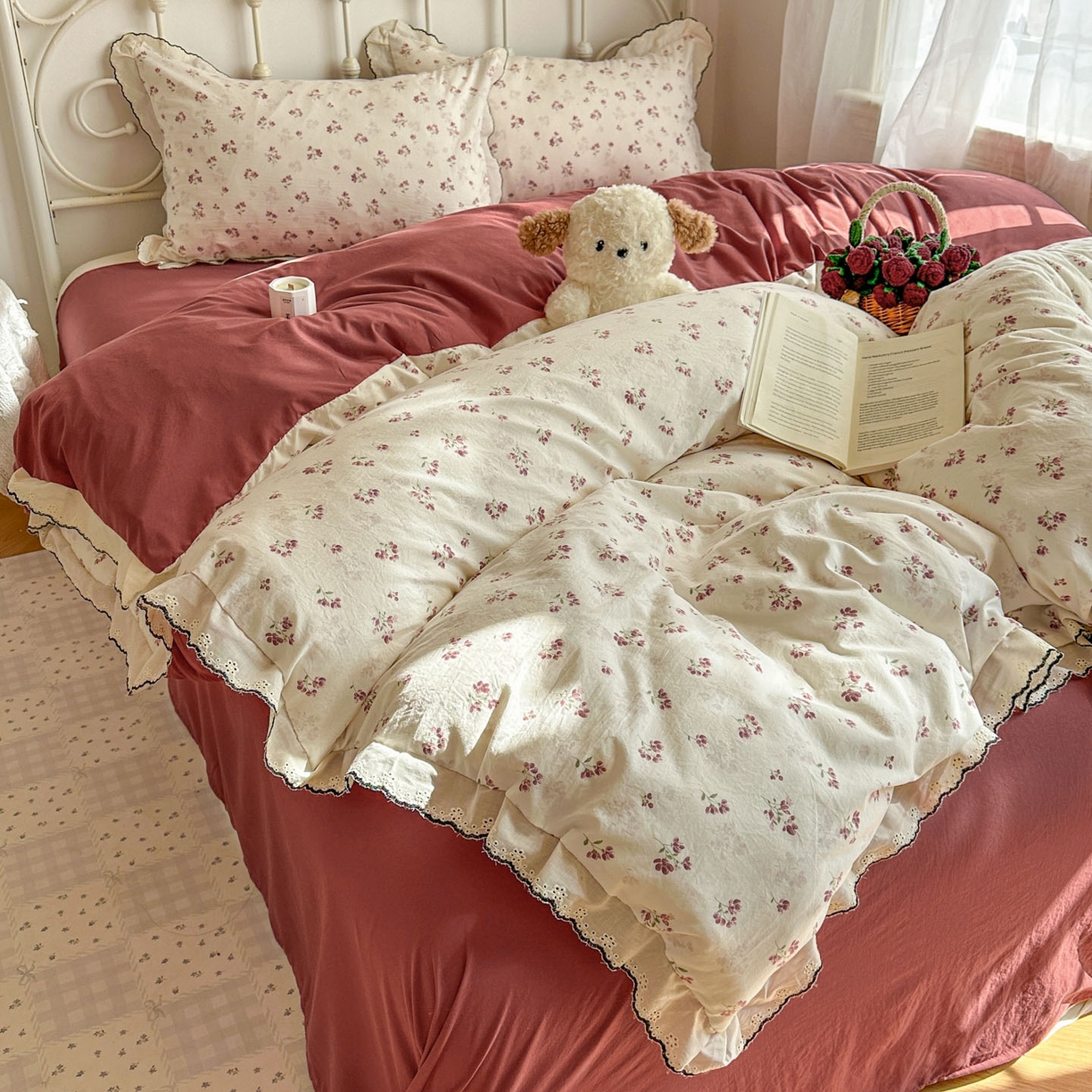 91家纺网 家纺一手货源 找家纺 晚爱家纺（原晚安家居） 2026春夏新款古法水洗棉复古法式花边四件套少女公主风 浆果日记