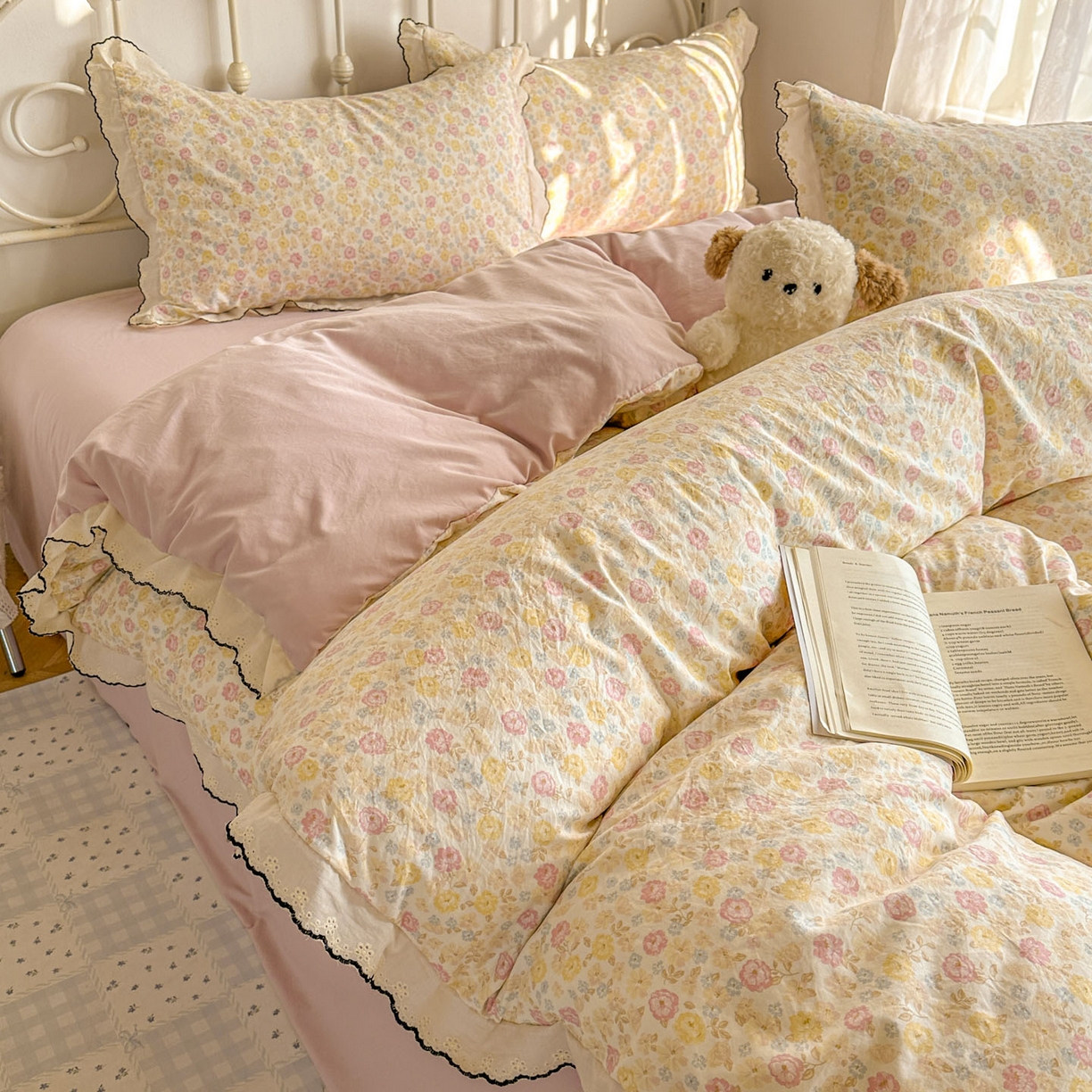 91家纺网 家纺一手货源 找家纺 晚爱家纺（原晚安家居） 2026春夏新款古法水洗棉复古法式花边四件套少女公主风 春日密语