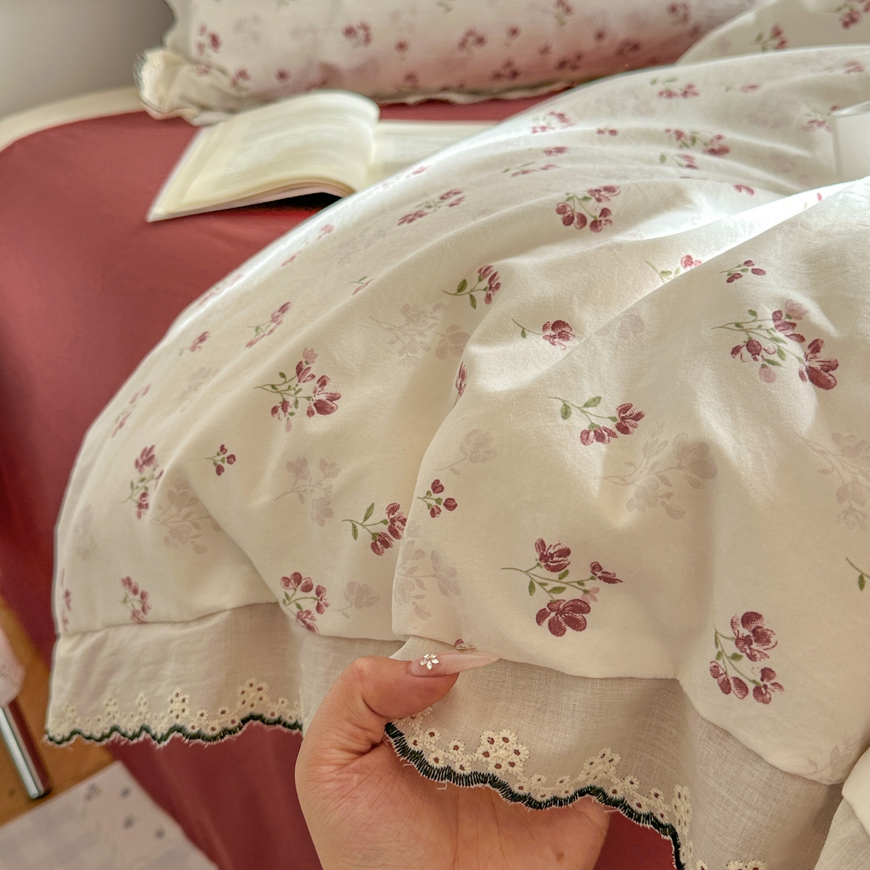 91家纺网 家纺一手货源 找家纺 晚爱家纺（原晚安家居） 2026春夏新款古法水洗棉复古法式花边四件套少女公主风 浆果日记