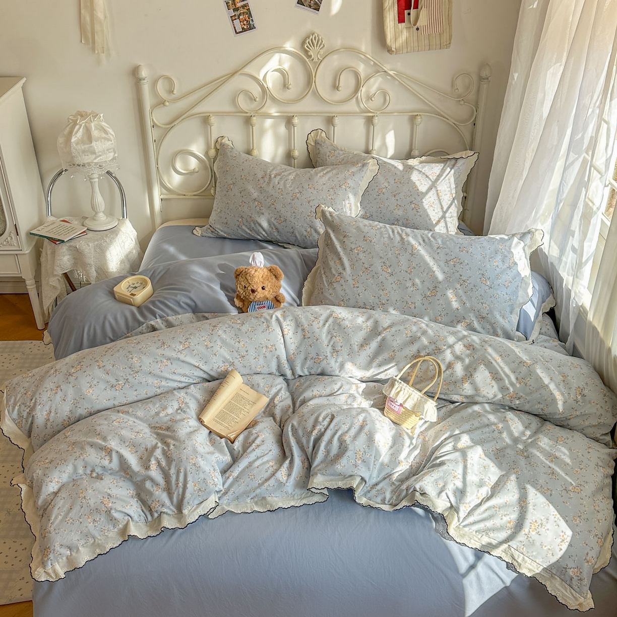 91家纺网 家纺一手货源 找家纺 晚爱家纺（原晚安家居） 2026春夏新款古法水洗棉复古法式花边四件套少女公主风 海燕奶芙