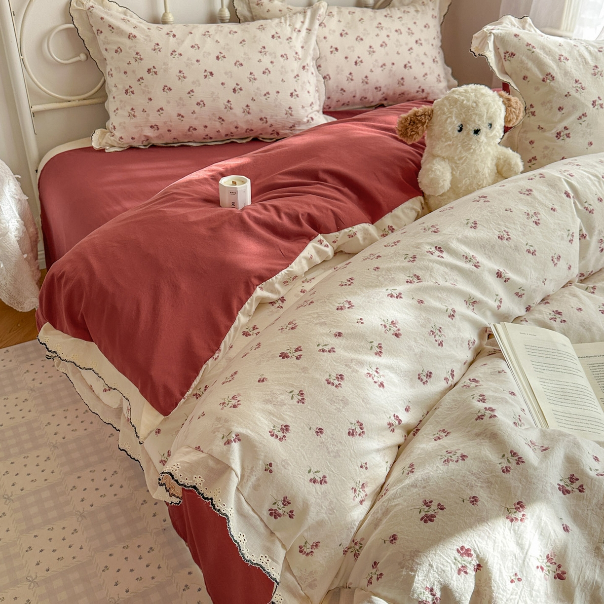 91家纺网 家纺一手货源 找家纺 晚爱家纺（原晚安家居） 2026春夏新款古法水洗棉复古法式花边四件套少女公主风 浆果日记