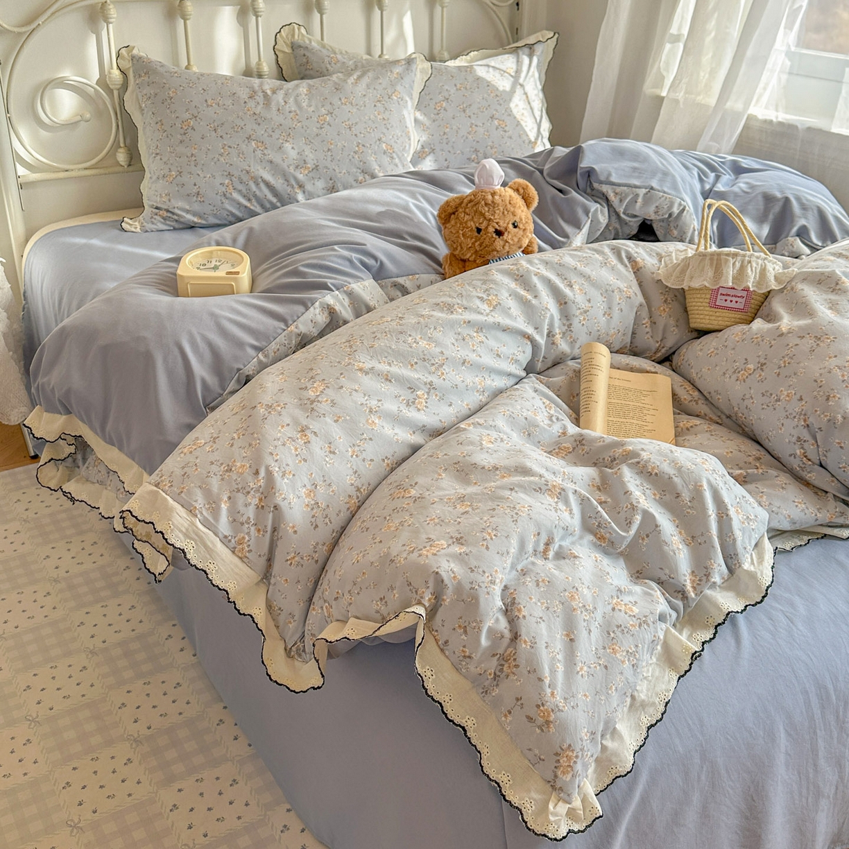 91家纺网 家纺一手货源 找家纺 晚爱家纺（原晚安家居） 2026春夏新款古法水洗棉复古法式花边四件套少女公主风 海燕奶芙