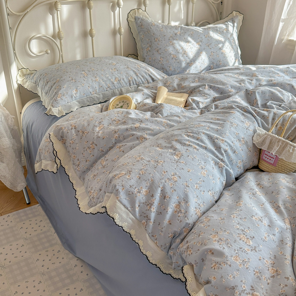 91家纺网 家纺一手货源 找家纺 晚爱家纺（原晚安家居） 2026春夏新款古法水洗棉复古法式花边四件套少女公主风 海燕奶芙