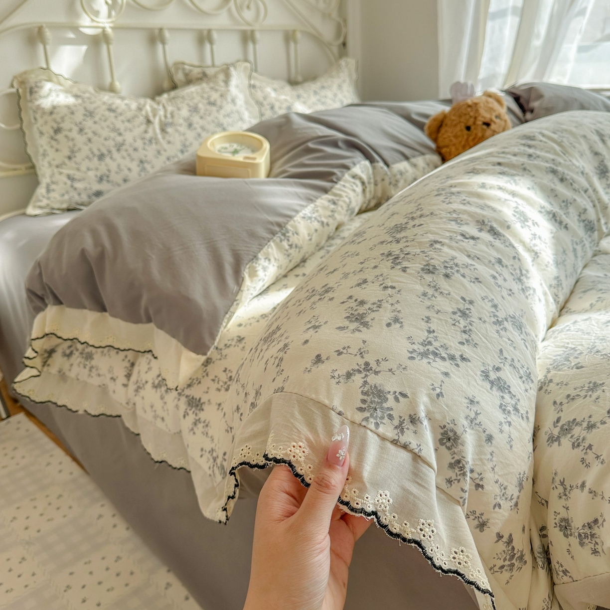 91家纺网 家纺一手货源 找家纺 （总）晚爱家纺（原晚安家居） 2026春夏新款古法水洗棉复古法式花边四件套少女公主风