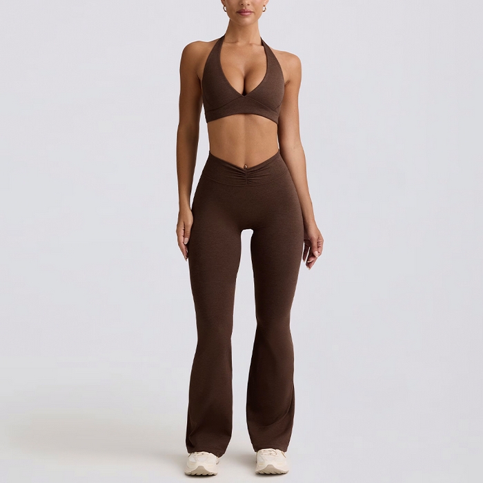 （总）沐珩家纺 2026新款跨境提臀收腹显瘦胸垫跑步健身短裤挂脖运动内衣文胸瑜伽服套装女