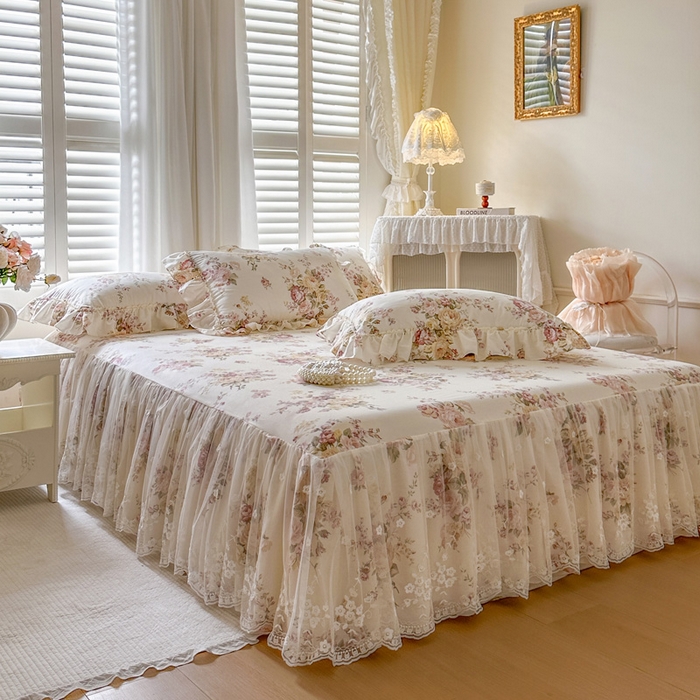 91家纺网 家纺一手货源 找家纺 瑞宝 2026新款全棉印花床裙三件套床裙被套单品系列 花时