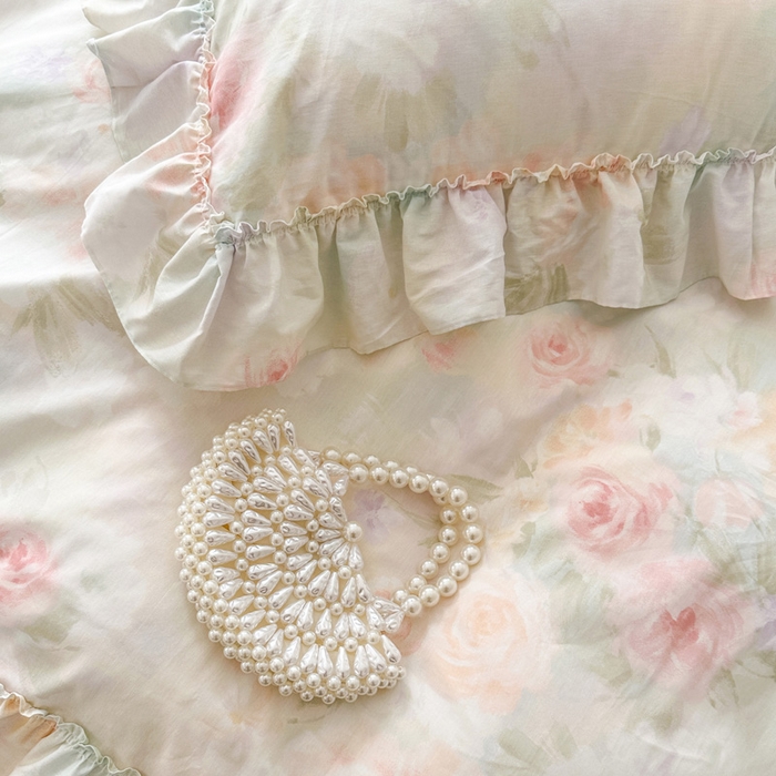 91家纺网 家纺一手货源 找家纺 瑞宝 2026新款全棉印花床裙三件套床裙被套单品系列 花悦美