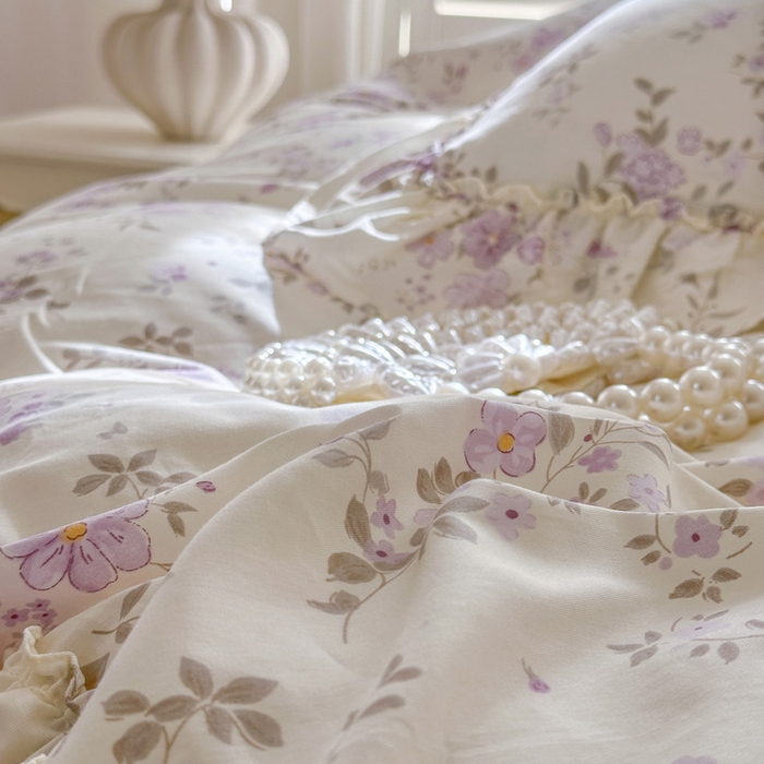 91家纺网 家纺一手货源 找家纺 瑞宝 2026新款全棉印花床裙三件套床裙被套单品系列 花蕾紫