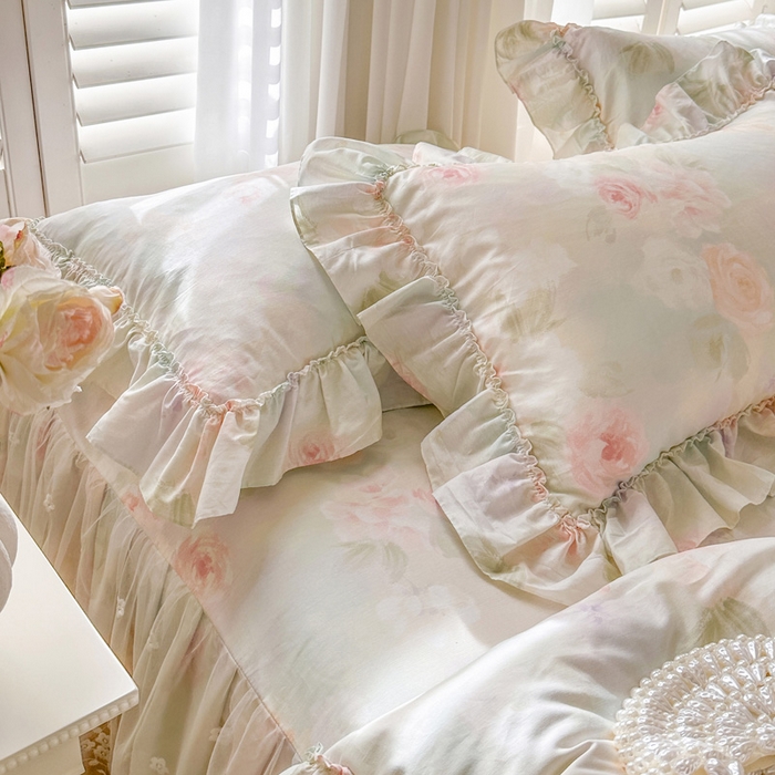 91家纺网 家纺一手货源 找家纺 瑞宝 2026新款全棉印花床裙三件套床裙被套单品系列 花悦美