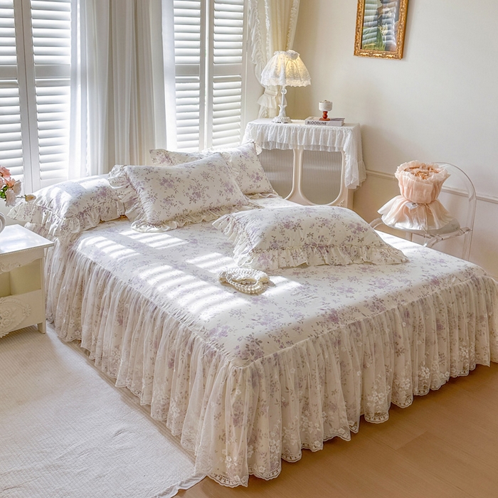 91家纺网 家纺一手货源 找家纺 瑞宝 2026新款全棉印花床裙三件套床裙被套单品系列 花蕾紫