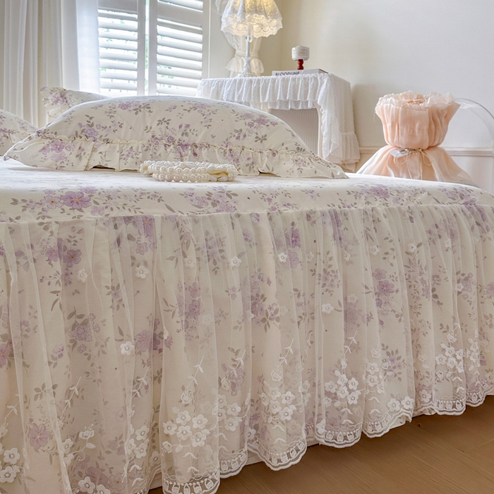 91家纺网 家纺一手货源 找家纺 瑞宝 2026新款全棉印花床裙三件套床裙被套单品系列 花蕾紫